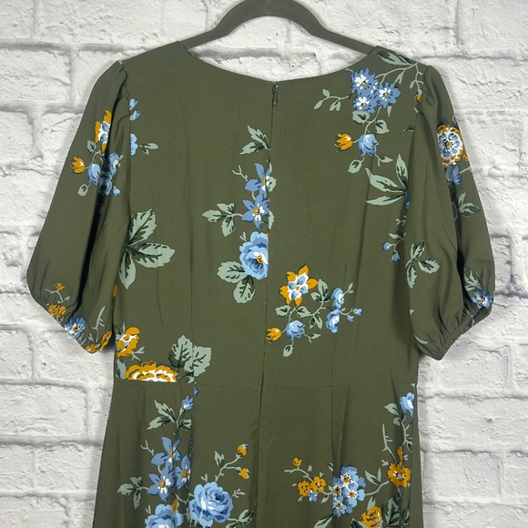 LOFT Floral Midi Wrap Dress – Olive Green - Picture 3 of 12